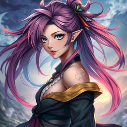 A stunning and dynamic portrait of a futanari character, showcasing a blend of masculine and feminine features