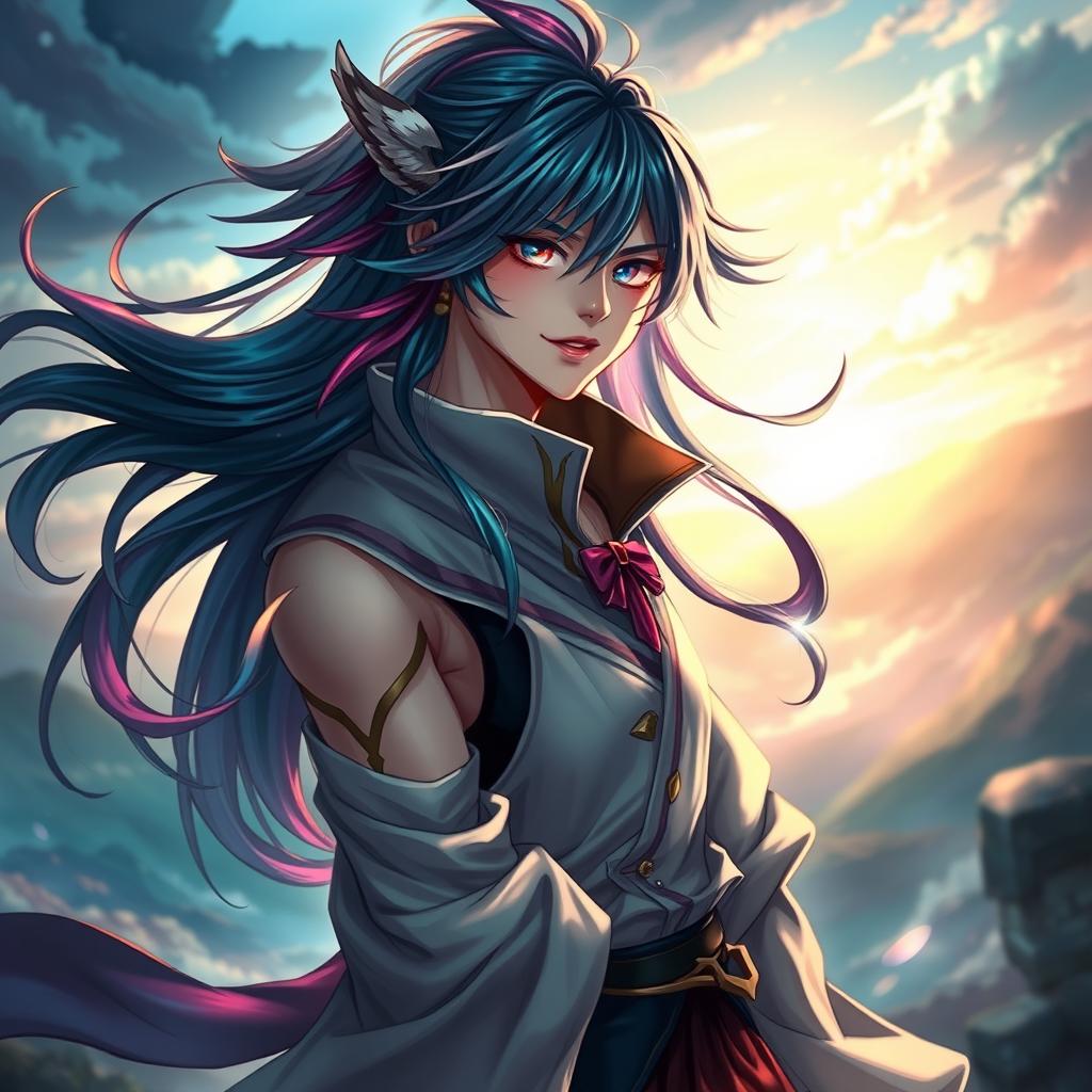 A stunning and dynamic portrait of a futanari character, showcasing a blend of masculine and feminine features