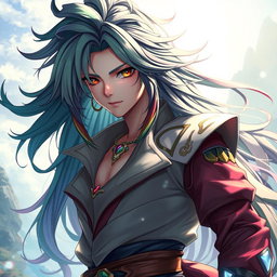 A stunning and dynamic portrait of a futanari character, showcasing a blend of masculine and feminine features