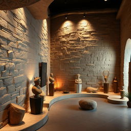 A beautifully designed artistic space featuring stunning stone wall cladding