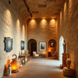 A beautifully designed artistic space featuring stunning stone wall cladding