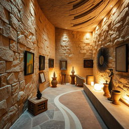 A beautifully designed artistic space featuring stunning stone wall cladding