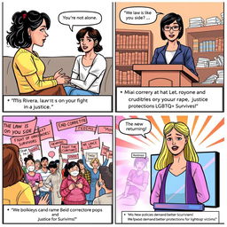 A comic strip illustration comprising four panels that forward an uplifting narrative