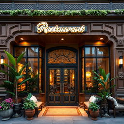 A unique and exclusive restaurant facade that stands out, featuring intricate and artistic architectural elements
