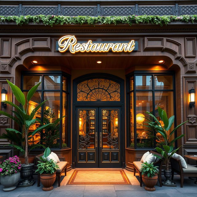 A unique and exclusive restaurant facade that stands out, featuring intricate and artistic architectural elements