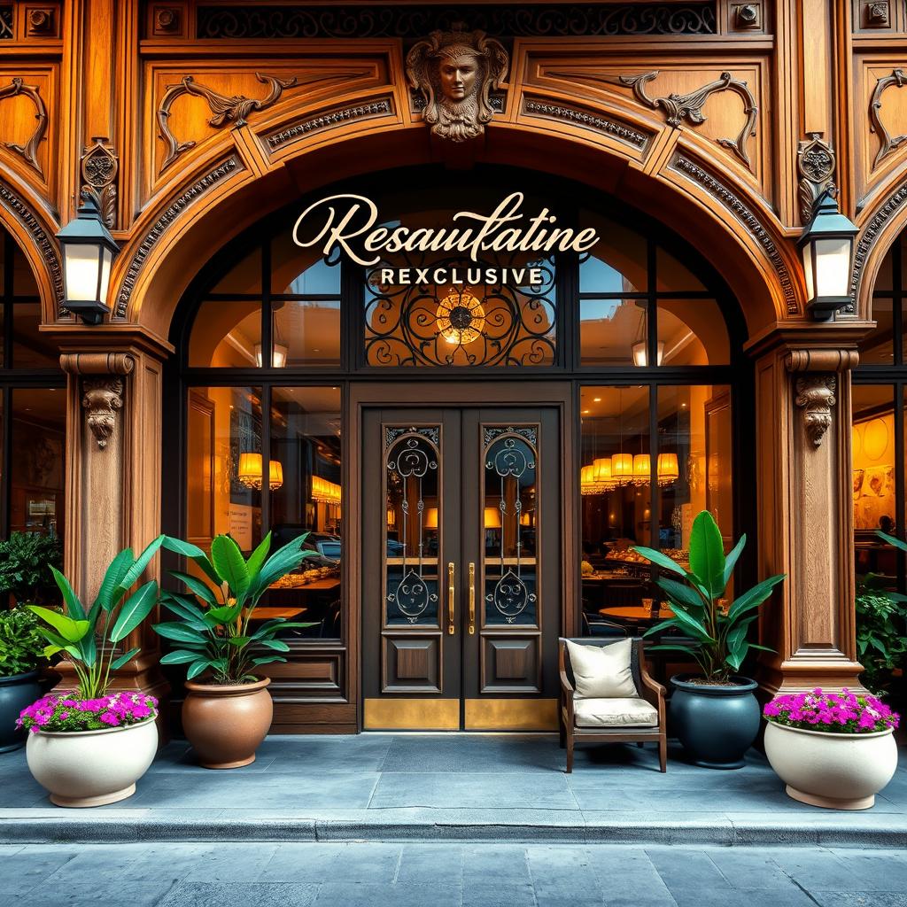 A unique and exclusive restaurant facade that stands out, featuring intricate and artistic architectural elements