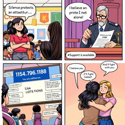 A comic strip illustration featuring four panels that convey a powerful message of change and activism