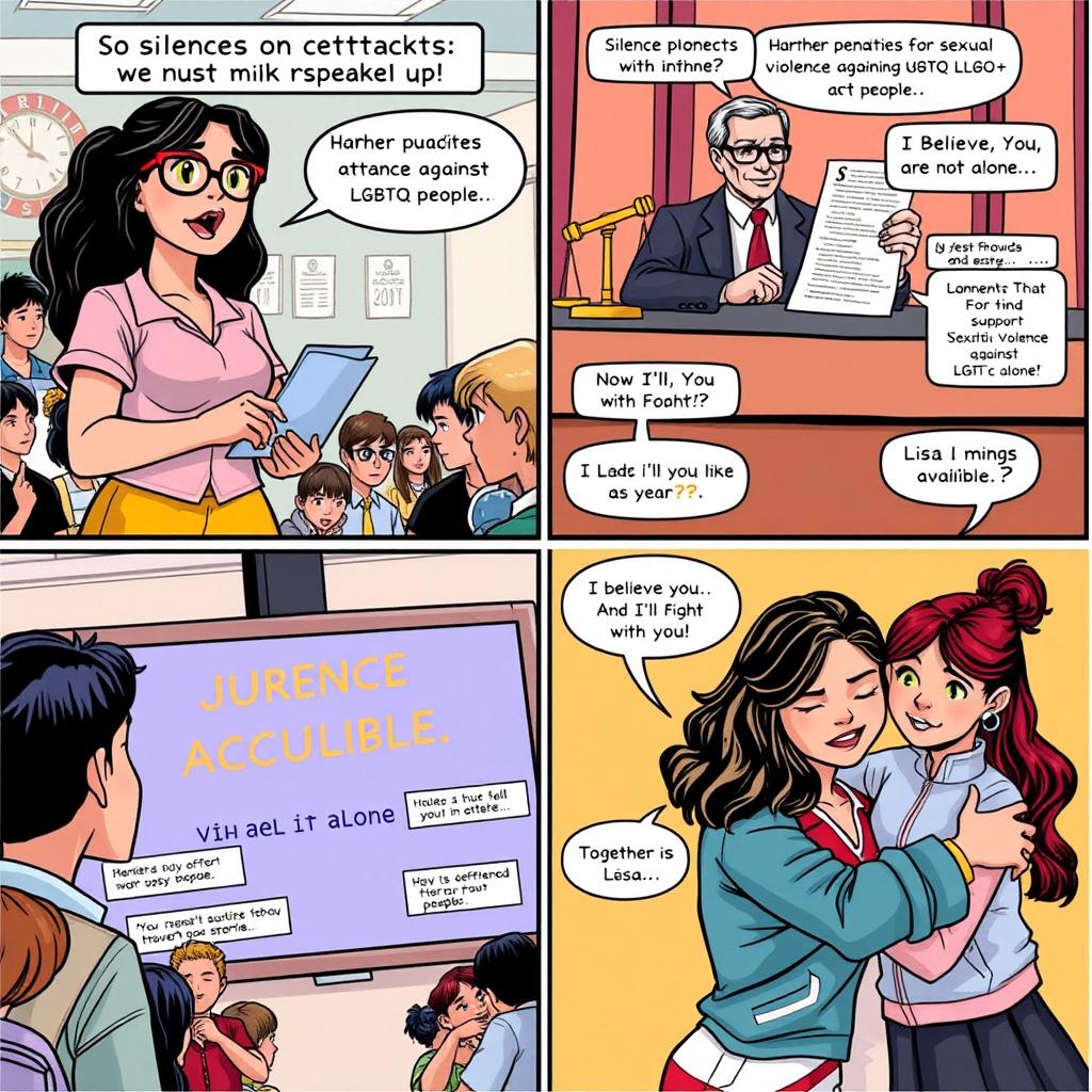 A comic strip illustration featuring four panels that convey a powerful message of change and activism