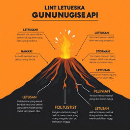 Infografis yang menjelaskan berbagai tipe letusan gunung api beserta karakteristik masing-masing
