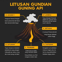 Infografis yang menjelaskan berbagai tipe letusan gunung api beserta karakteristik masing-masing