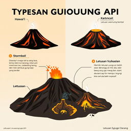 Infografis yang menarik mengenai tipe-tipe letusan gunung api lengkap dengan penjelasan tentang karakteristik masing-masing tipe