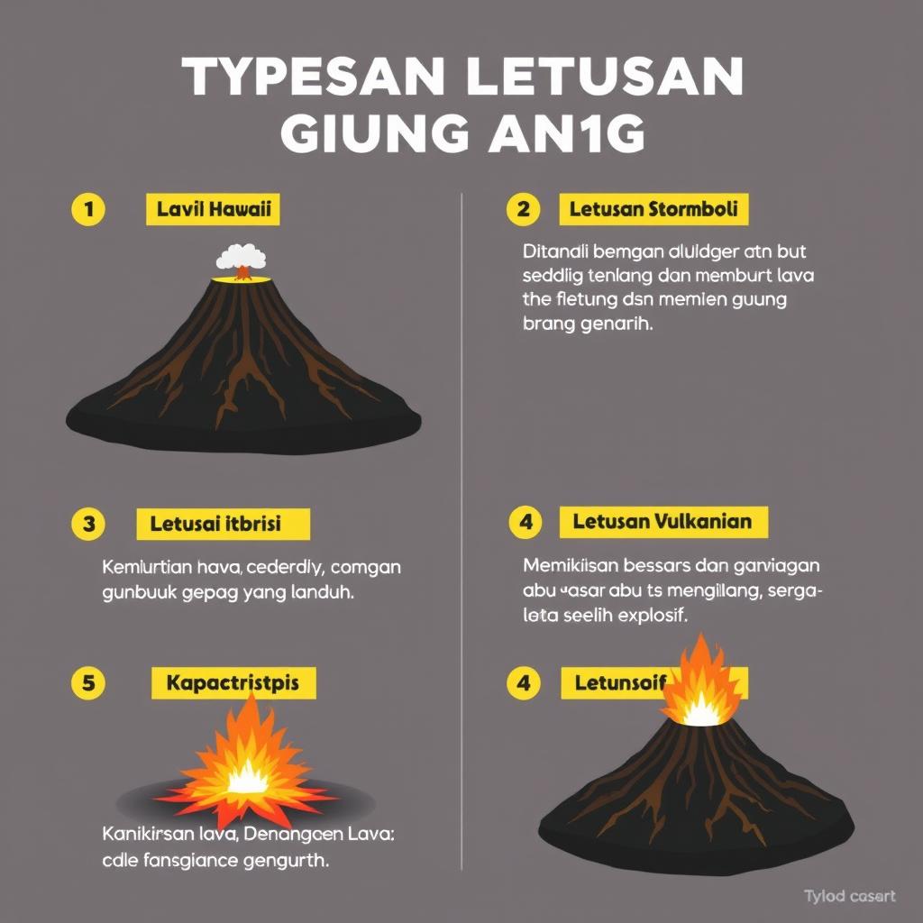 Infografis yang menarik mengenai tipe-tipe letusan gunung api lengkap dengan penjelasan tentang karakteristik masing-masing tipe