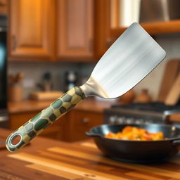 A kitchen spatula designed with a handle inspired by the end of a turtle's shell