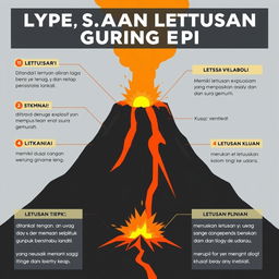 Infografis menarik mengenai tipe-tipe letusan gunung api, lengkap dengan penjelasan karakteristik setiap tipe