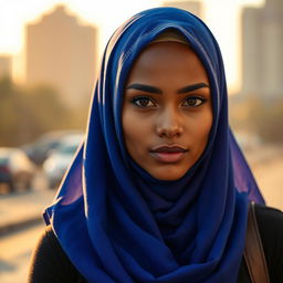A beautiful young Muslim woman wearing a hijab and a fashionable outfit