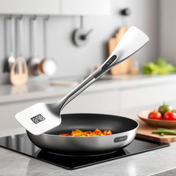 A modern kitchen spatula featuring a sleek, curved handle that is ergonomically designed for comfort and ease of use