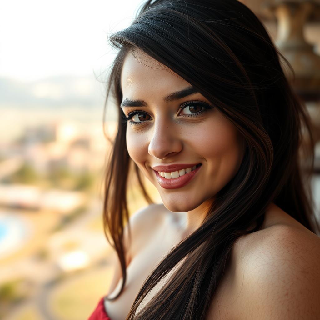 A stunning 25-year-old woman from Macedonia, showcasing her natural beauty and confidence