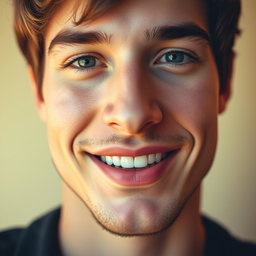 A close-up portrait of a handsome young man with strikingly attractive lips