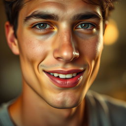 A close-up portrait of a handsome young man with strikingly attractive lips