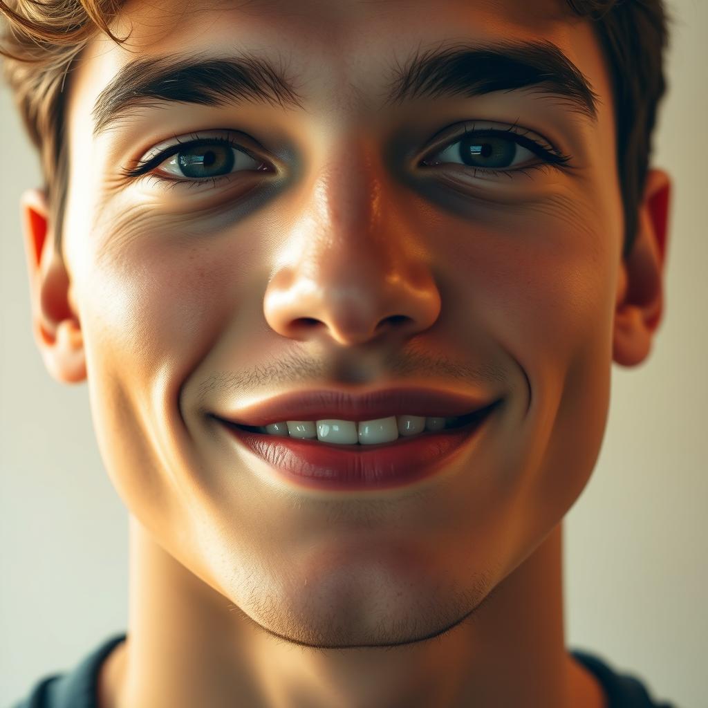 A close-up portrait of a handsome young man with strikingly attractive lips