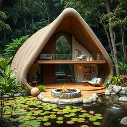 A stunning jungle retreat designed like a cocoon, nestled among lush greenery