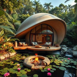 A stunning jungle retreat designed like a cocoon, nestled among lush greenery
