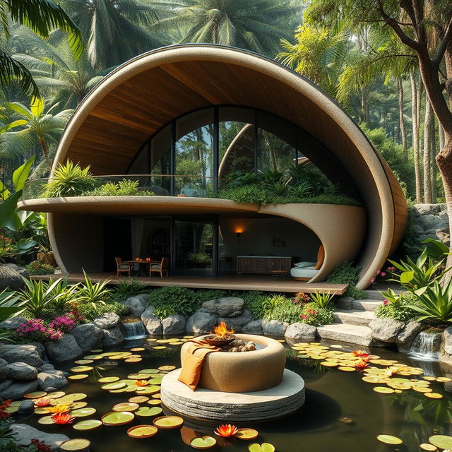 A stunning jungle retreat designed like a cocoon, nestled among lush greenery