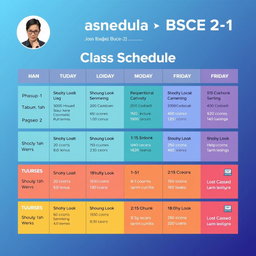 A visually appealing class schedule for a student named Joss Ibañez Bunag from BSCE 2-1
