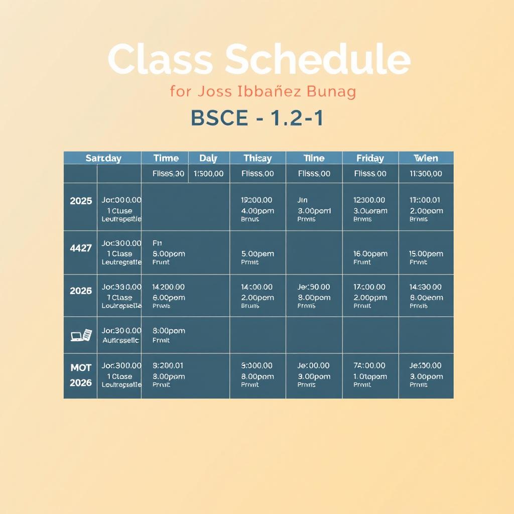 A visually appealing class schedule for a student named Joss Ibañez Bunag from BSCE 2-1