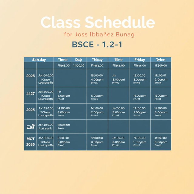 A visually appealing class schedule for a student named Joss Ibañez Bunag from BSCE 2-1