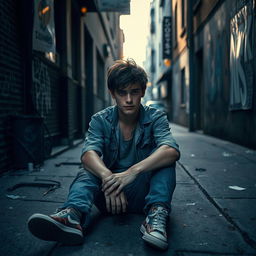 A poignant portrayal of a young person struggling with addiction, set in a dimly lit urban environment