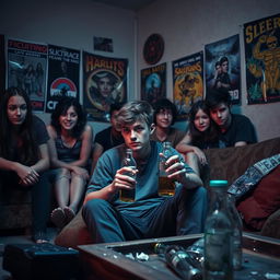 A thought-provoking scene depicting the impact of adolescent substance abuse