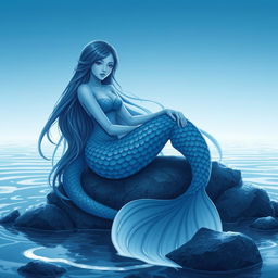 A stunning siren character with captivating beauty, featuring long flowing hair and an elegant tail