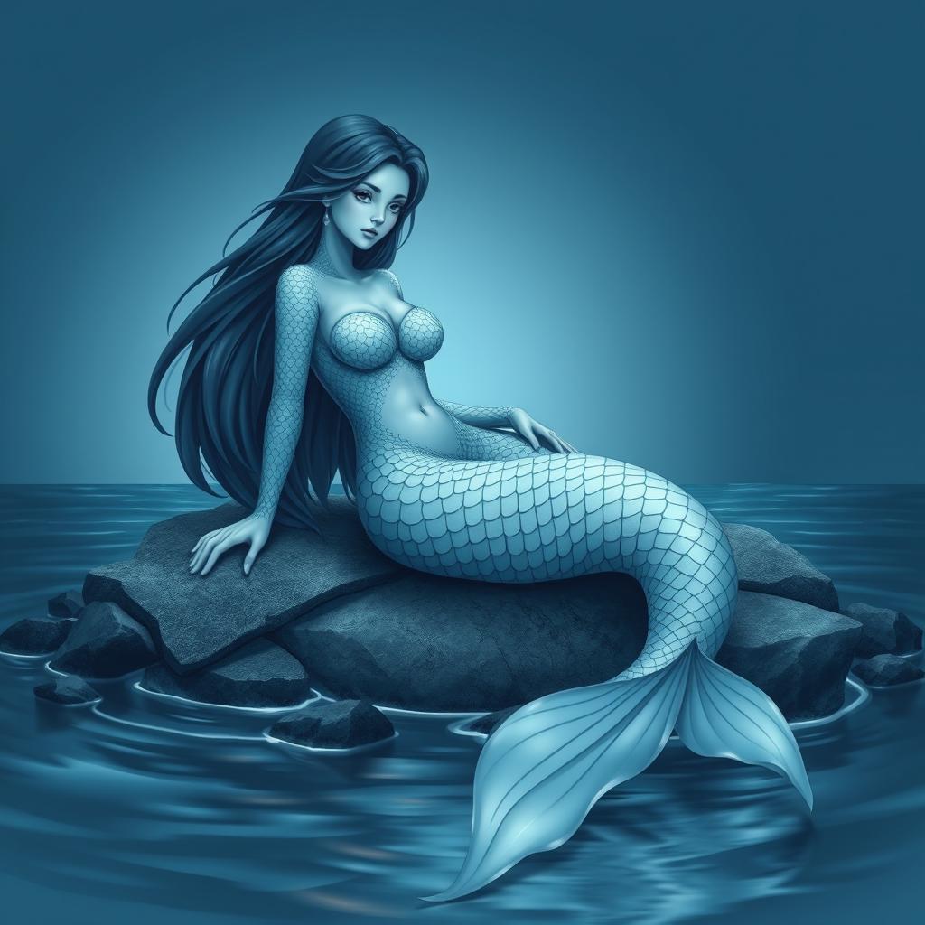 A stunning siren character with captivating beauty, featuring long flowing hair and an elegant tail