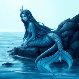 A stunning siren character with captivating beauty, featuring long flowing hair and an elegant tail