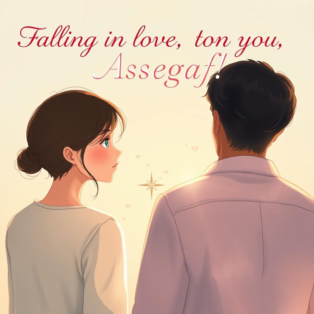 A romantic Wattpad short story cover illustration featuring a young woman named Cessa gazing longingly at a man named Assegaf, who is facing away from her