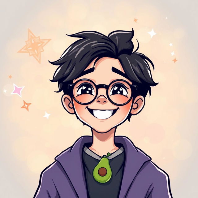 A creative vector art illustration of a young wizard joyfully smiling