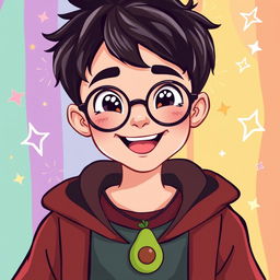 A creative vector art illustration of a young wizard joyfully smiling