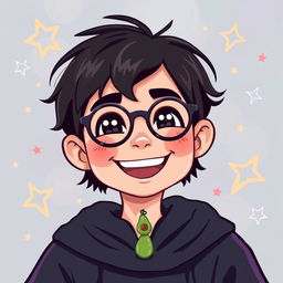 A creative vector art illustration of a young wizard joyfully smiling