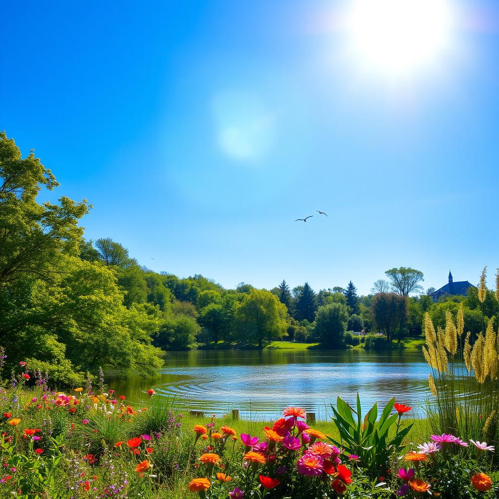 A beautiful summer morning with a radiant sun shining bright in a clear blue sky