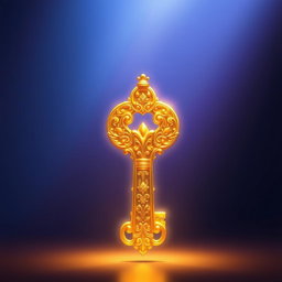 A large, beautifully crafted golden key, shining and glowing at the center of a visually striking thumbnail