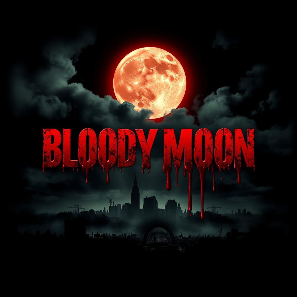 A chilling movie cover for an apocalypse-themed film titled 'Bloody Moon'