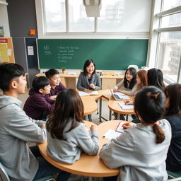 A bright, modern classroom with large windows