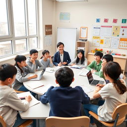 A bright, modern classroom with large windows
