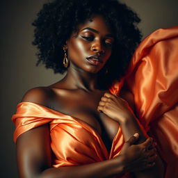 A sensual and artistic portrayal of a confident Black woman embracing her femininity, captured in a way that emphasizes elegance and beauty