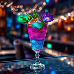 An artistic interpretation of a 'gramonade', a fictional cocktail that perfectly blends vibrant colors and unique textures