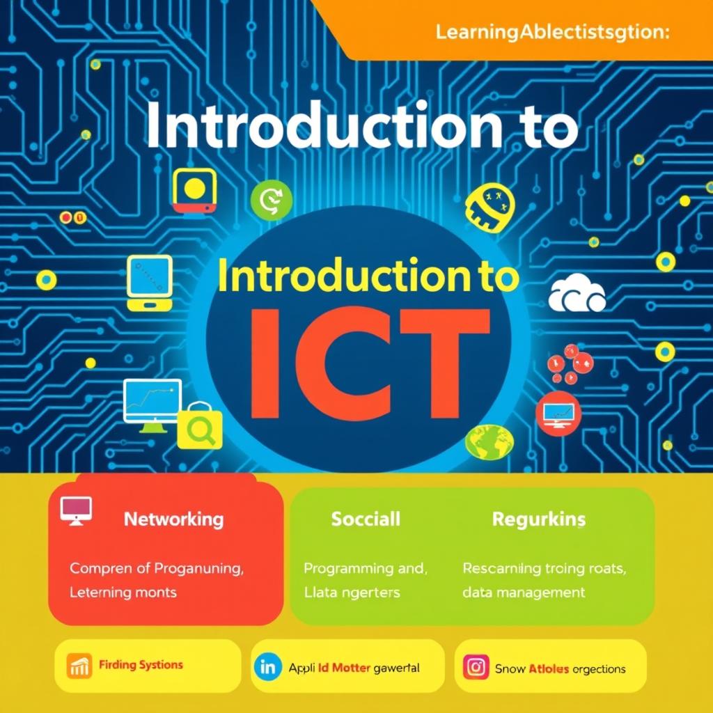 A vibrant and informative poster for an ICT (Information and Communication Technology) class