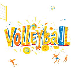 A vibrant and dynamic word art design featuring the word 'Volleyball' artistically arranged in various fonts and sizes