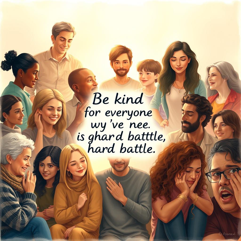 An inspiring and uplifting scene depicting a diverse group of people in various settings, showcasing their struggles and triumphs