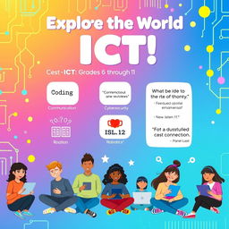 A colorful and educational poster designed for an ICT (Information and Communication Technology) class aimed at students in grades 6 through 11
